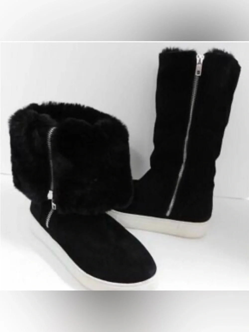 J Slides Faux Fur Zip Black Sylvie Boots in Black